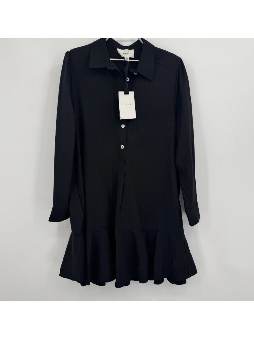 Pomander Place By Tuckernuck Black Crepe Callahan Shirt Dress size XL Ruffle Hem